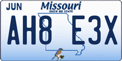 MO license plate AH8E3X