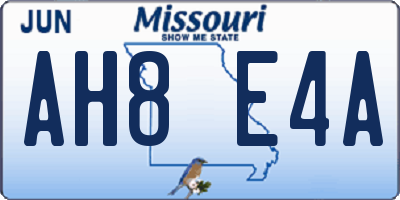 MO license plate AH8E4A