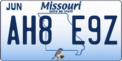 MO license plate AH8E9Z
