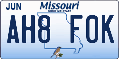 MO license plate AH8F0K