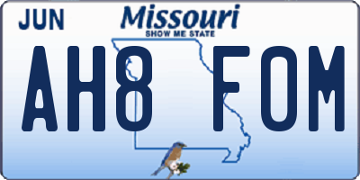 MO license plate AH8F0M