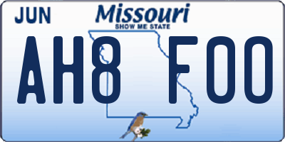 MO license plate AH8F0O