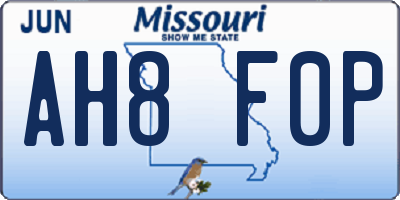 MO license plate AH8F0P