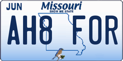 MO license plate AH8F0R