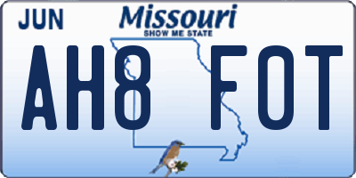 MO license plate AH8F0T