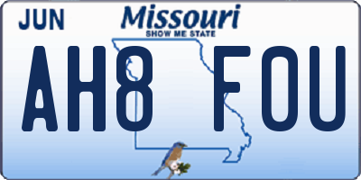 MO license plate AH8F0U