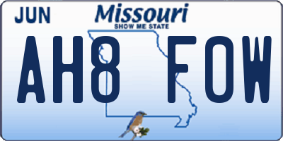 MO license plate AH8F0W
