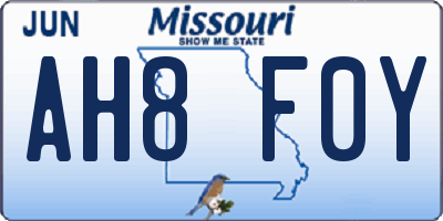 MO license plate AH8F0Y