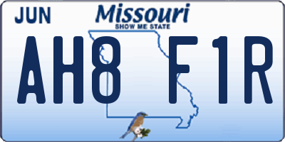 MO license plate AH8F1R