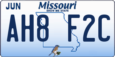 MO license plate AH8F2C