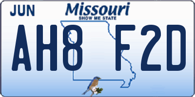 MO license plate AH8F2D