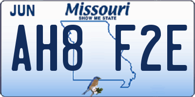 MO license plate AH8F2E