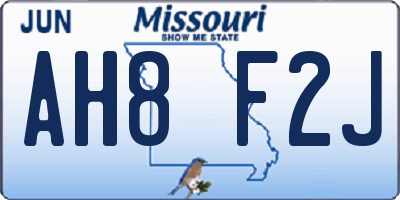 MO license plate AH8F2J