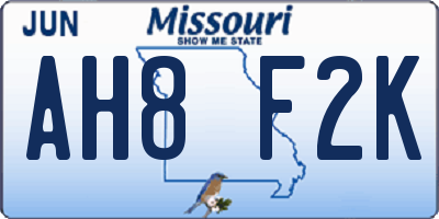 MO license plate AH8F2K