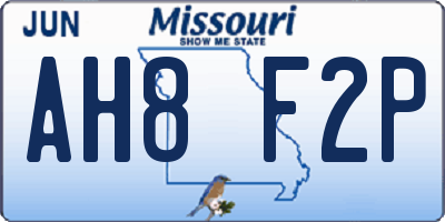 MO license plate AH8F2P