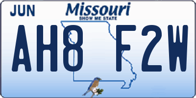 MO license plate AH8F2W