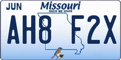 MO license plate AH8F2X