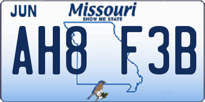 MO license plate AH8F3B