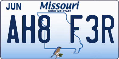 MO license plate AH8F3R