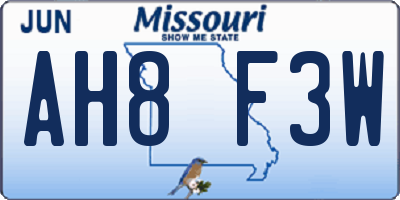 MO license plate AH8F3W