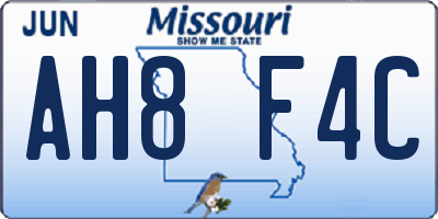 MO license plate AH8F4C
