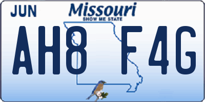 MO license plate AH8F4G