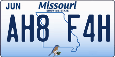 MO license plate AH8F4H