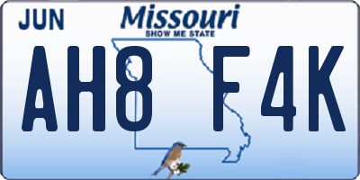 MO license plate AH8F4K