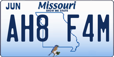 MO license plate AH8F4M