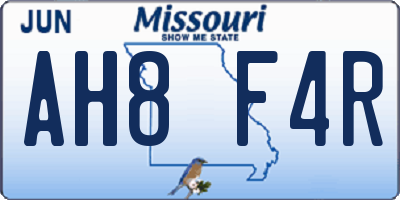 MO license plate AH8F4R