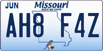 MO license plate AH8F4Z