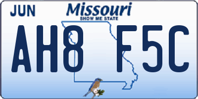 MO license plate AH8F5C