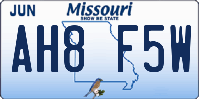 MO license plate AH8F5W