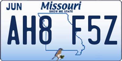 MO license plate AH8F5Z