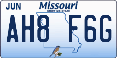 MO license plate AH8F6G