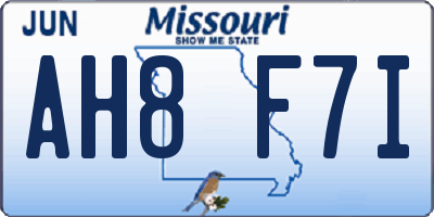 MO license plate AH8F7I
