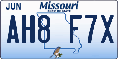 MO license plate AH8F7X