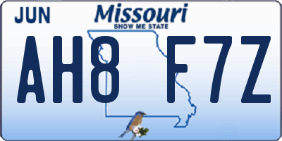 MO license plate AH8F7Z