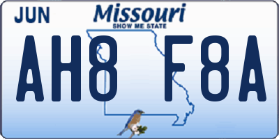 MO license plate AH8F8A