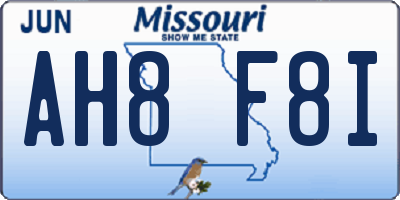 MO license plate AH8F8I