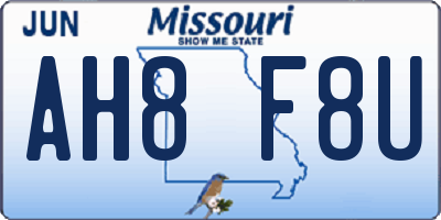 MO license plate AH8F8U