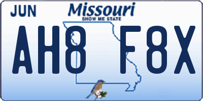MO license plate AH8F8X