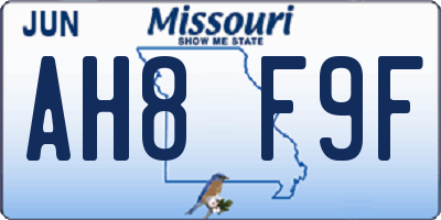 MO license plate AH8F9F