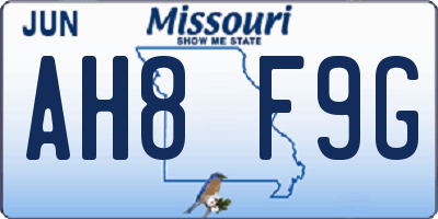 MO license plate AH8F9G