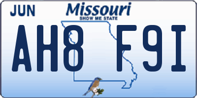 MO license plate AH8F9I