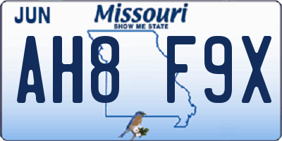 MO license plate AH8F9X