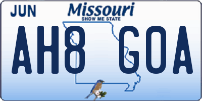 MO license plate AH8G0A