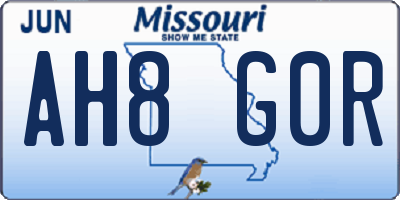 MO license plate AH8G0R