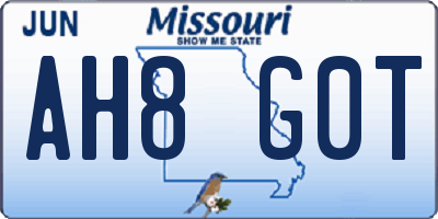 MO license plate AH8G0T