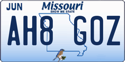 MO license plate AH8G0Z